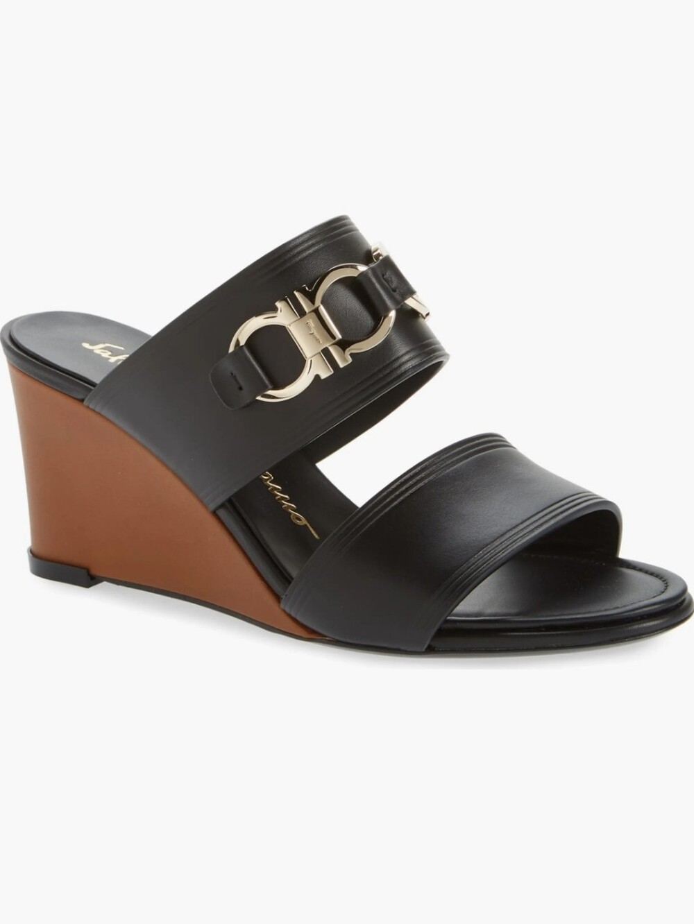 Salvatore Ferragamo Double Gancio Chain Wedge Slide Sandal Sz 8.5 Retail $1040